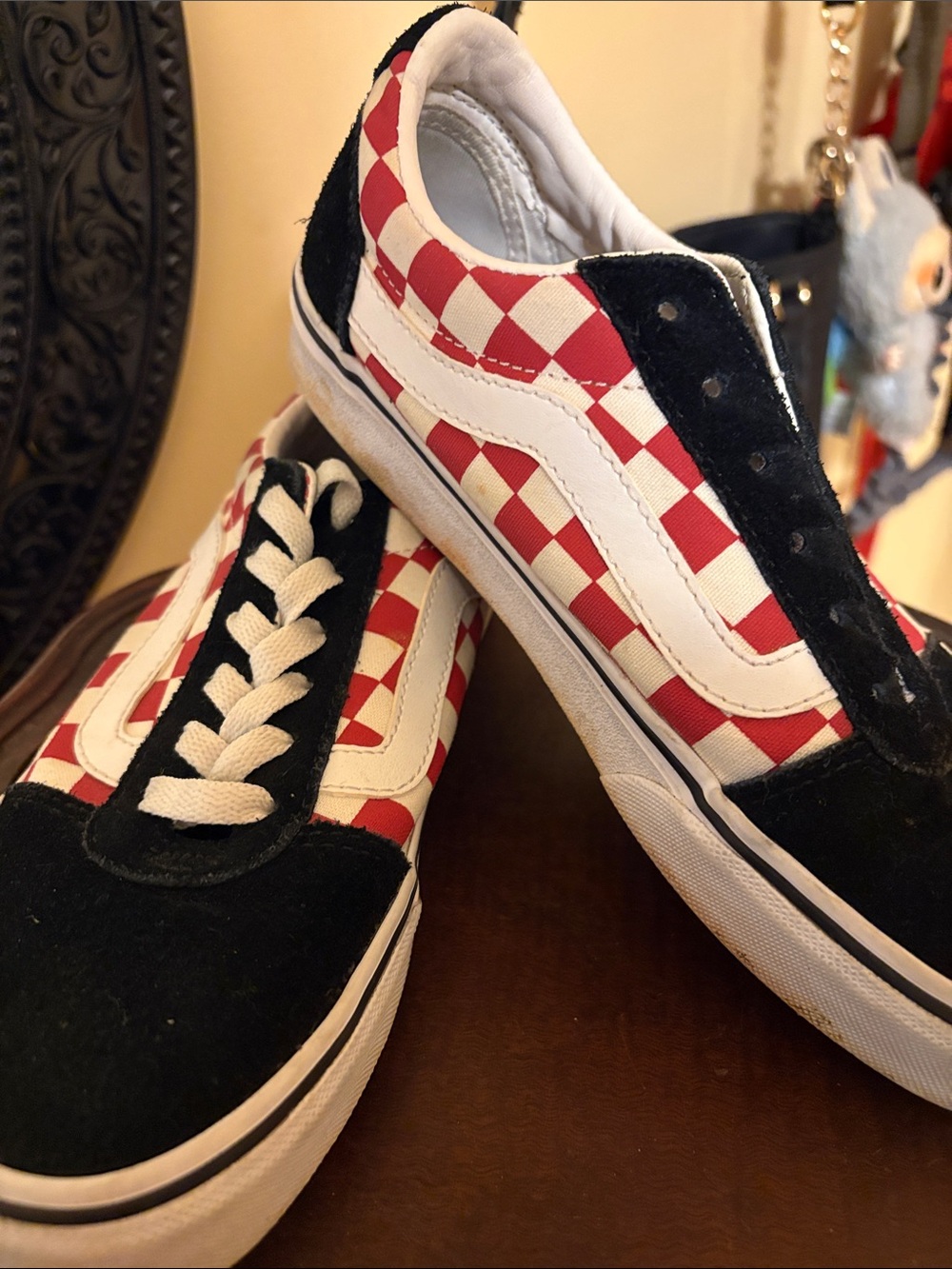 Vans Old Skool Checkerboard Sneakers - Red, Black & White